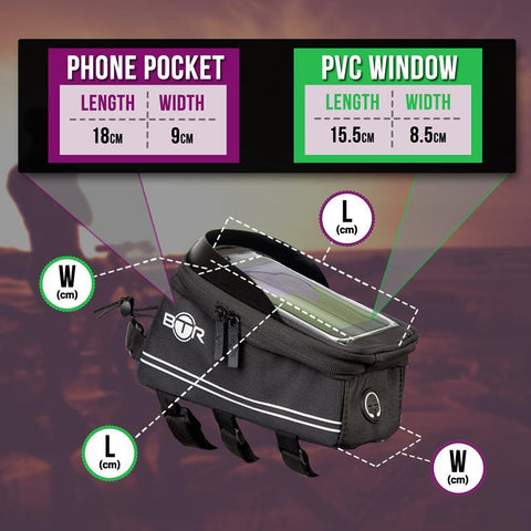 BTR bike phone bag with sun visor measurements