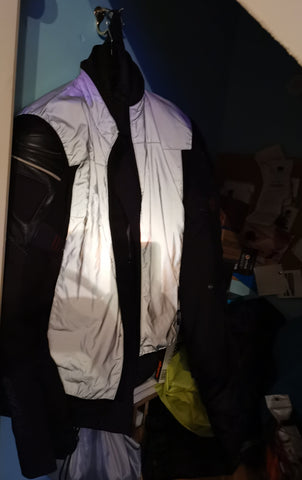 BTR High Vis reflective vest and gilet worn by a motorcycle user