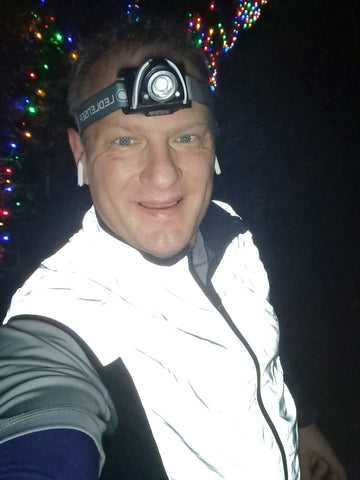 Customer photo of Dan @slow_running_man wearing our BTR Be Totally Reflective Gilet