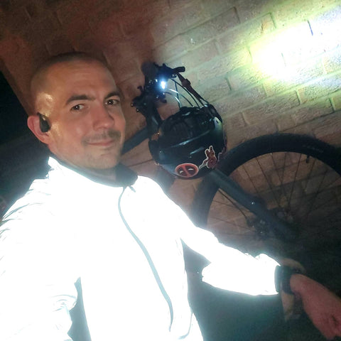 BTR Sports Be Totally Reflective Jacket shown worn by a customer, bright reflect jacket